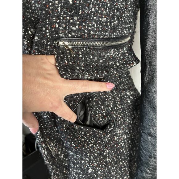 Zara Woman Bouclé Wool Alpaca Mohair XS Black Leather Sleeved lined Coat Jacket - Picture 4 of 8